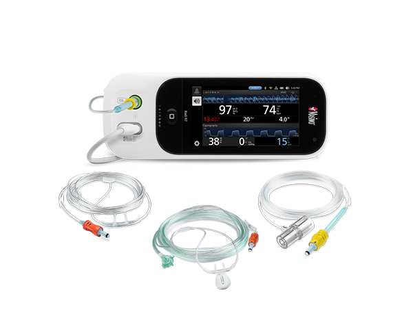 Rad-97 with NomoLine Capnography measurements and sampling lines